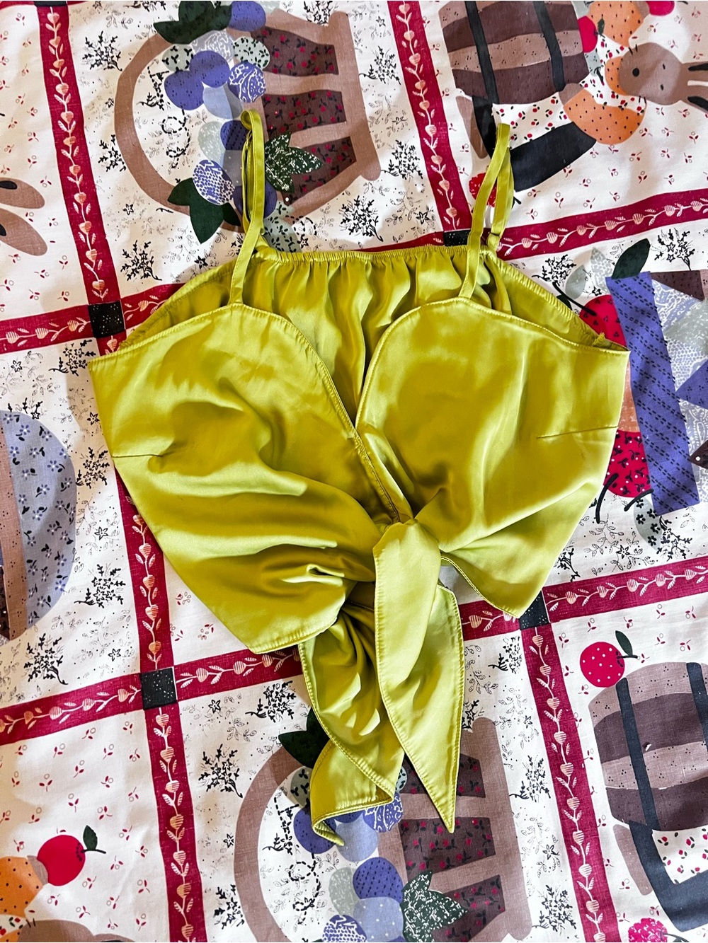 Satin Tie-Front Lime Green Camisole, size L